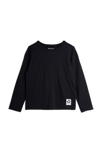 Detské tričko s dlhým rukávom Mini Rodini čierna farba, jednofarebný