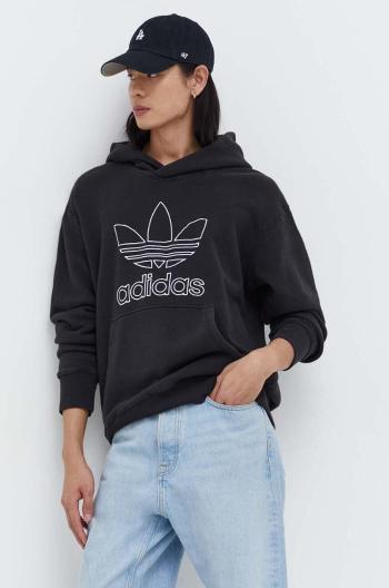 Bavlnená mikina adidas Originals Trefoil Hoodie pánska, čierna farba, s kapucňou, s nášivkou, IU2373