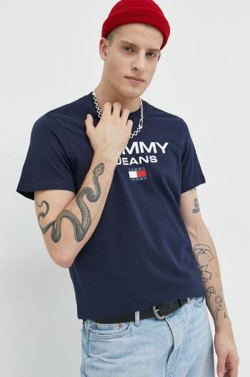 Bavlnené tričko Tommy Jeans tmavomodrá farba, s potlačou