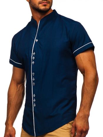 Tmavomodrá pánska košeľa s krátkymi rukávmi BOLF 5518