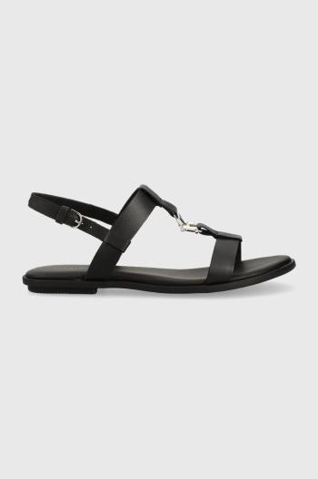 Kožené sandále Tommy Hilfiger TH FLAT SANDAL dámske, čierna farba