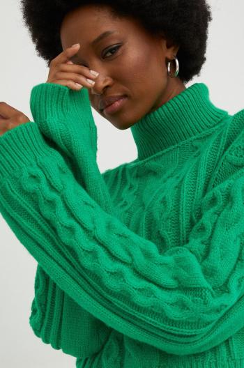 Vlnený sveter Answear Lab dámsky, zelená farba, s rolákom