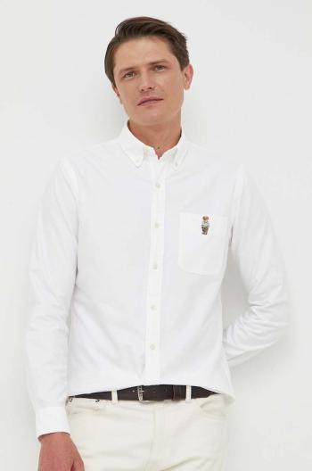 Bavlnená košeľa Polo Ralph Lauren pánska, biela farba, regular, s golierom button-down