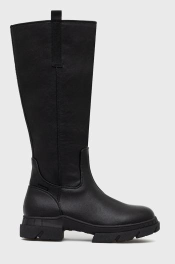 Vysoké čižmy Wrangler Atlanta Boot Extra dámske, čierna farba, na plochom podpätku,