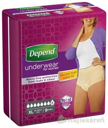 DEPEND SUPER XL pre ženy naťahovacie nohavičky, obvod bokov 120-150cm, 9ks