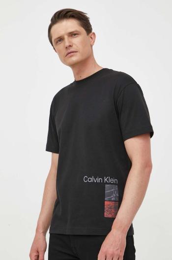 Bavlnené tričko Calvin Klein čierna farba, vzorované