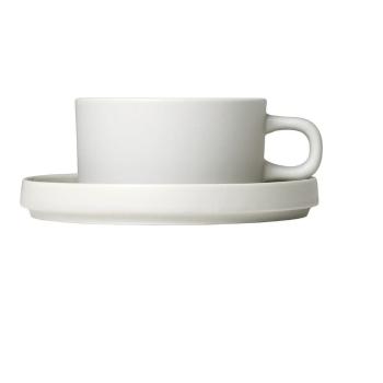 Súprava 2 bielych keramických šálok na kávu s tanierikmi Blomus Pilar, 170 ml