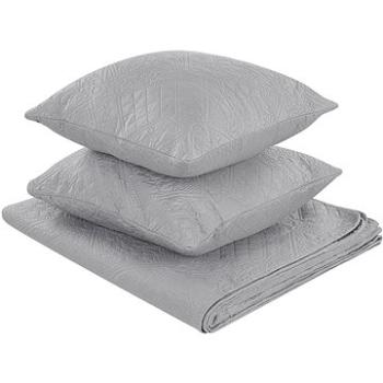 Sada embosovanej prikrývky na posteľ s vankúšmi 200 × 220 cm sivá ALAMUT, 313423 (beliani_313423)