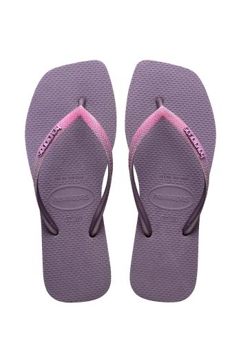 Žabky Havaianas SQUARE GLITTER dámske, fialová farba, na plochom podpätku, 4148102.1780