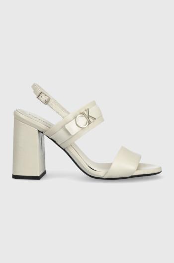 Kožené sandále Calvin Klein BLOCK HL SANDAL 85HH W/HW biela farba, HW0HW01486