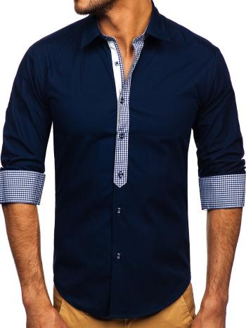 Tmavomodrá pánska elegantná košeľa s dlhými rukávmi BOLF 6873