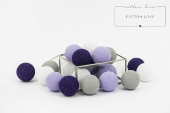 Bavlnené svietiace LED guličky Cotton Balls - fialové 35 guličiek
