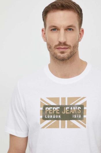 Bavlnené tričko Pepe Jeans CREDICK pánske, biela farba, s potlačou, PM509232