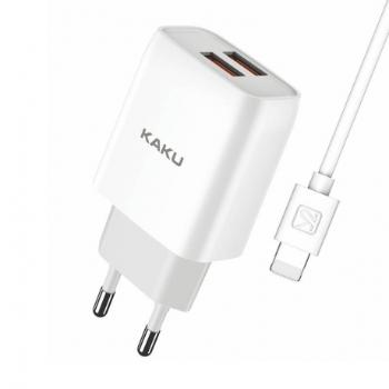 KAKU Charger sieťová nabíjačka 2x USB 15W 2.4A + Lightning kábel 1m, biela (KSC-397)