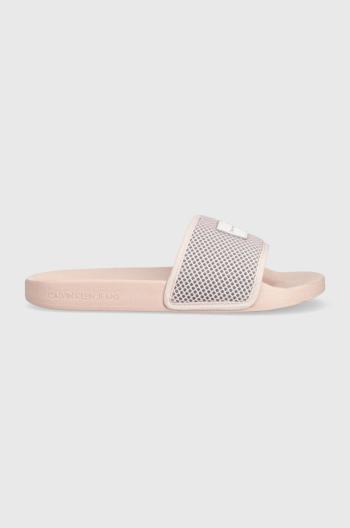 Šľapky Calvin Klein Jeans SLIDE BADGE WN dámske, ružová farba, YW0YW00997