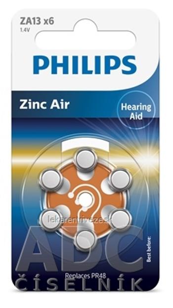 PHILIPS Zinc Air ZA13 batérie do načúvacích prístrojov 1,4V oranžová, 1x6 ks