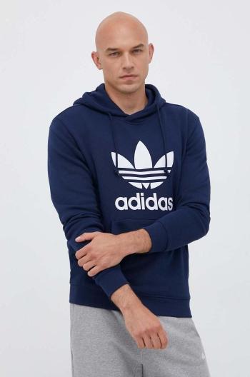 Bavlnená mikina adidas Originals pánska, tmavomodrá farba, s kapucňou, s potlačou