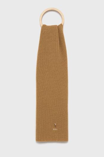 Šál s prímesou vlny Polo Ralph Lauren hnedá farba, jednofarebný