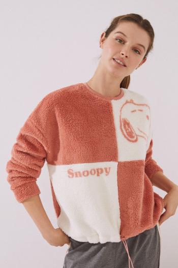 Pyžamová mikina women'secret Snoopy dámska, biela farba,