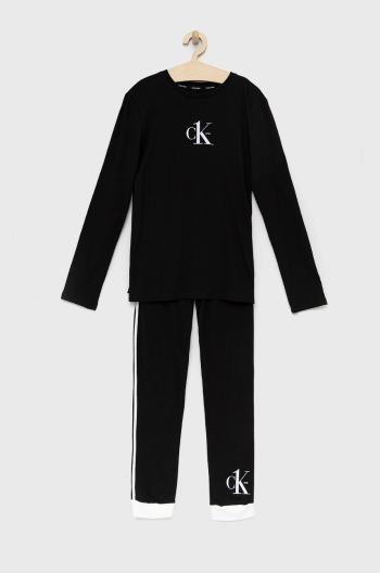 Detské bavlnené pyžamo Calvin Klein Underwear čierna farba, jednofarebná