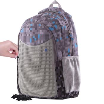 PIXIE CREW - Kreatívny študentský batoh Minecraft šedo-modrý