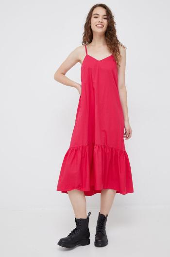 Bavlnené šaty Sisley ružová farba, midi, áčkový strih