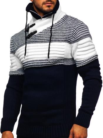 Tmavomodrý hrubý pánsky sveter zo stojačikom Bolf 2002