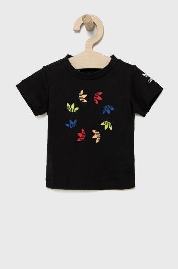 Detské bavlnené tričko adidas Originals HE6846 čierna farba, s potlačou