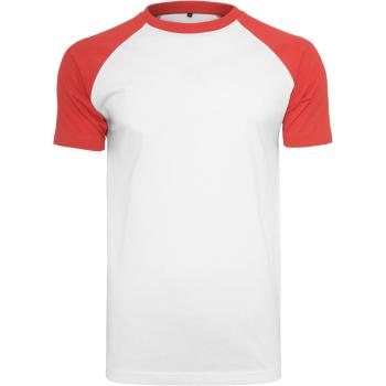 Build Your Brand Pánske dvojfarebné tričko s krátkym rukávom - Biela / červená | L