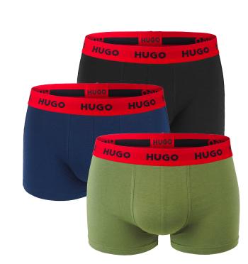 HUGO - boxerky 3PACK cotton stretch black, army green, blue combo - limitovaná fashion edícia (HUGO BOSS)-L (90-98 cm)