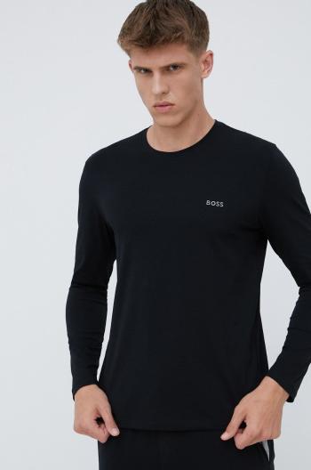 Pyžamové tričko s dlhým rukávom BOSS čierna farba, s nášivkou