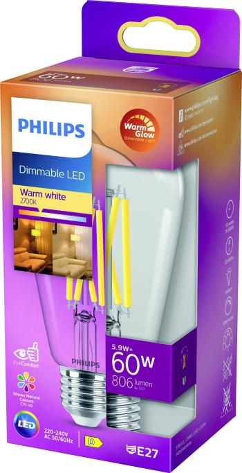 Philips Lighting 871951432391900 LED  En.trieda 2021 D (A - G) E27 špeciálny tvar 6 W = 60 W teplá biela (Ø x d) 64 mm x