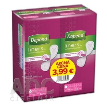 DEPEND ULTRA MINI AKCIOVÁ CENA (duopack) inkontinenčné vložky, 7 x 19 cm, savosť 80 ml, 2x22 ks (44 ks), 1x1 set