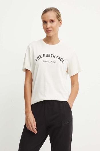 Bavlnené tričko The North Face Tee Varsity Graphic dámske, béžová farba, NF0A89CQQLI1