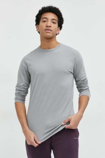 Bavlnené tričko s dlhým rukávom Hollister Co. šedá farba, jednofarebné