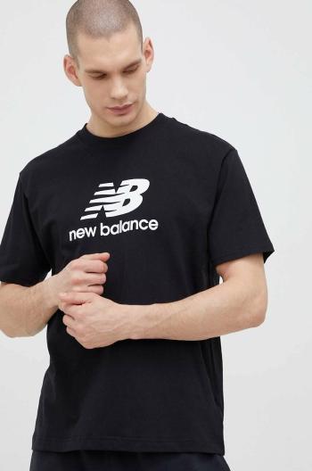 Bavlnené tričko New Balance čierna farba, vzorované