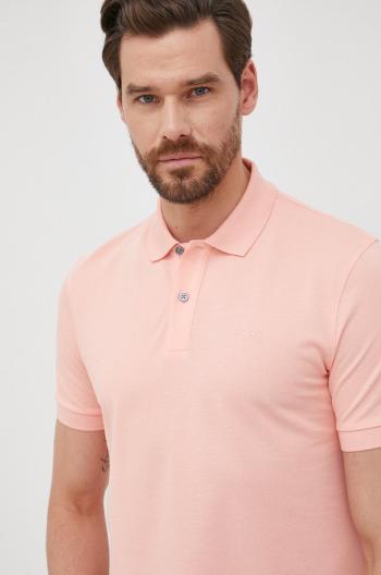 Bavlnené polo tričko BOSS ružová farba, s nášivkou