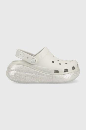 Šľapky Crocs Classic Crush Glitter Clog dámske, šedá farba, na platforme, 208256