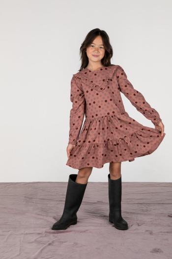 Dievčenské bavlnené šaty Coccodrillo hnedá farba, mini, áčkový strih