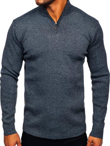Tmavomodrý pánsky sveter so stojačikovým golierom Bolf S8279