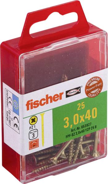 Fischer  653927 skrutka so zápustnou hlavou 3 mm 40 mm krížová dražka Pozidriv     glavanizované zinkom 25 ks