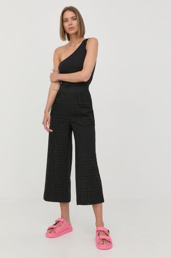 Bavlnené nohavice Karl Lagerfeld dámske, čierna farba, strih culottes, vysoký pás