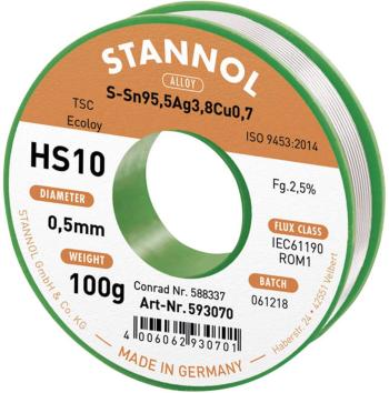 Stannol HS10 2510 spájkovací cín bez olova cievka Sn95,5Ag3,8Cu0,7 100 g 0.5 mm