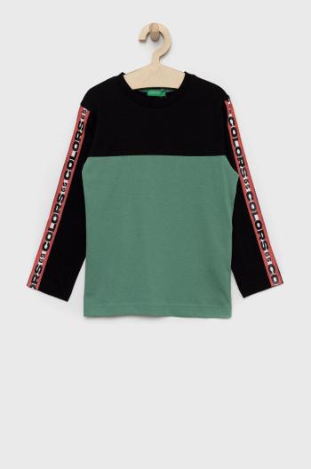 Detská bavlnená košeľa s dlhým rukávom United Colors of Benetton čierna farba, s nášivkou