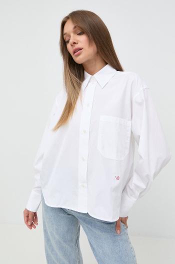 Bavlnená košeľa Victoria Beckham dámska, biela farba, voľný strih, s klasickým golierom