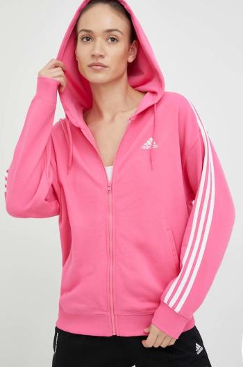 Bavlnená mikina adidas dámska, ružová farba, s kapucňou, s nášivkou