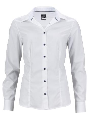 James & Nicholson Dámska biela košeľa JN647 - Biela / biela / svetlomodrá | S
