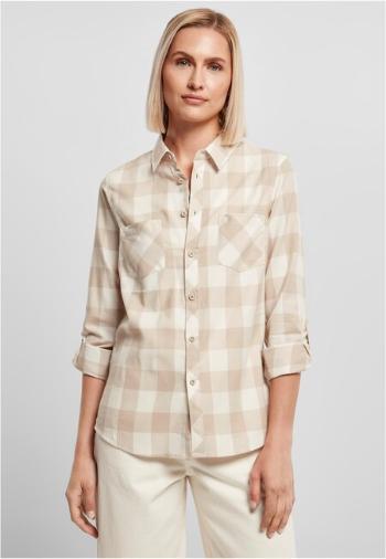 Urban Classics Ladies Turnup Checked Flanell Shirt whitesand/lighttaupe - XXL