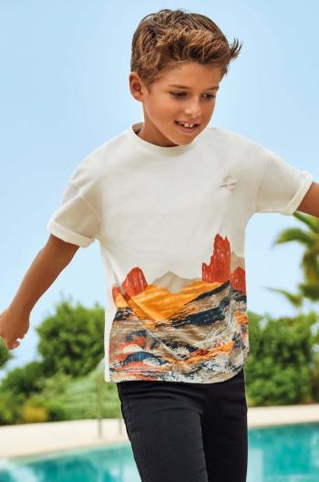 Detské bavlnené tričko Mayoral béžová farba, s potlačou