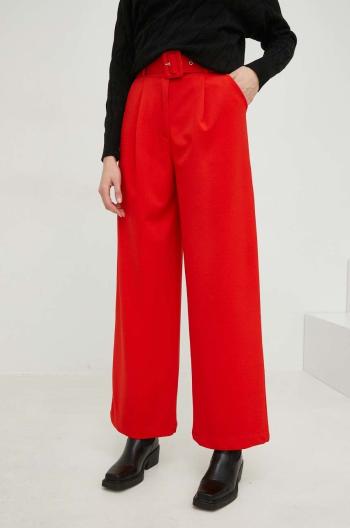 Nohavice Answear Lab dámske, červená farba, široké, vysoký pás